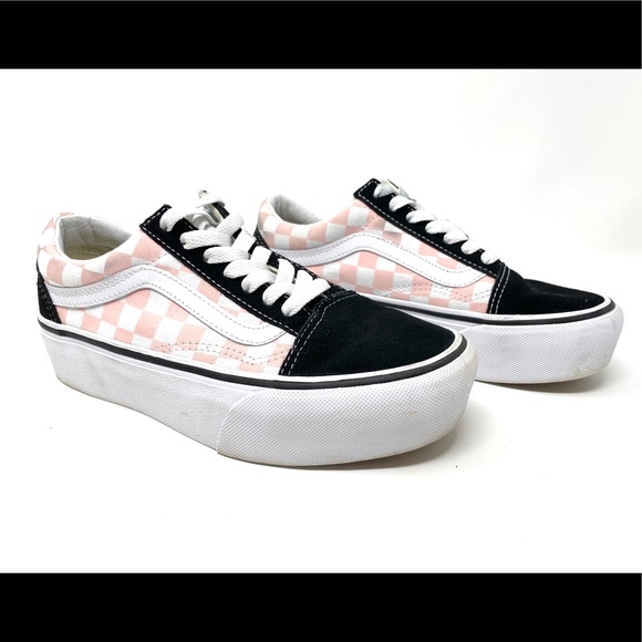 pink checkered platform vans